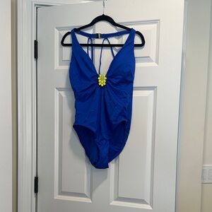 Trina Turk Blue One Piece Swimsuit with Yellow Accent (NWT)